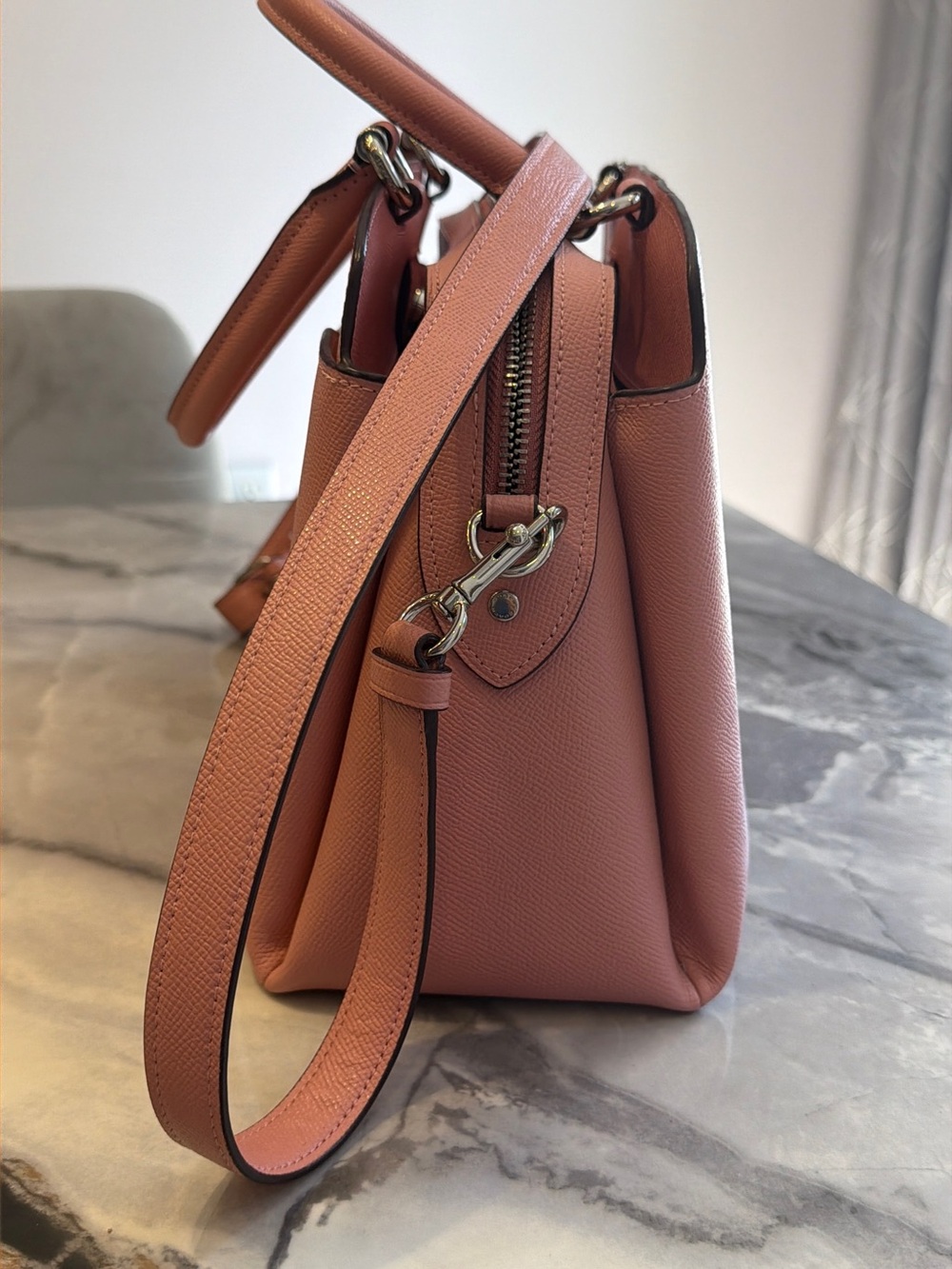 Coach Pink Pebbled Leather Satchel – Structured, Silver Hardware, Crossbody Stra - Picture 14 of 16